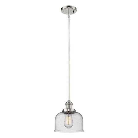 Large Bell Vintage Dimmable Led 8 Polished Nickel Mini Pendant, Seedy Glass